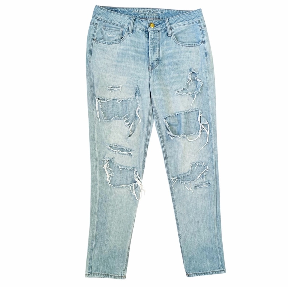 American Eagle Tomgirl Jeans Shredded Distressed Denim